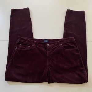 Citizens of Humanity London Tapered Straight Leg Maroon Velvet Pants 40 x 32